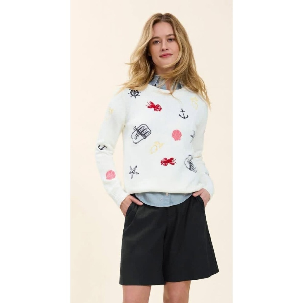 Cabi Fisherman's Wharf Nautical Pullover #6956 Sweater In White Women's Size XL